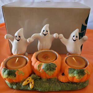 Vintage PartyLite Fine Porcelain Exclusive Ghost Trio Tealight Holder P7262
